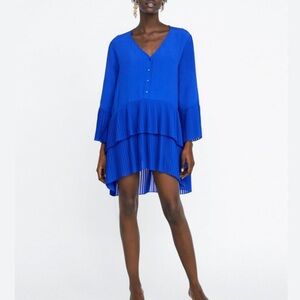 Vibrant Blue Pleated Dress